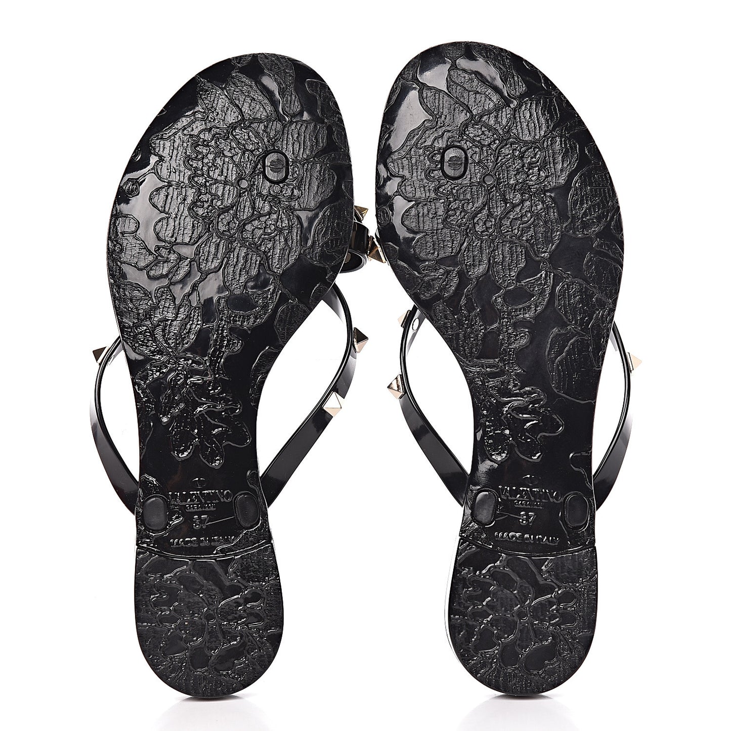 PVC Jelly Rockstud Bow Thong Sandals 37 Black