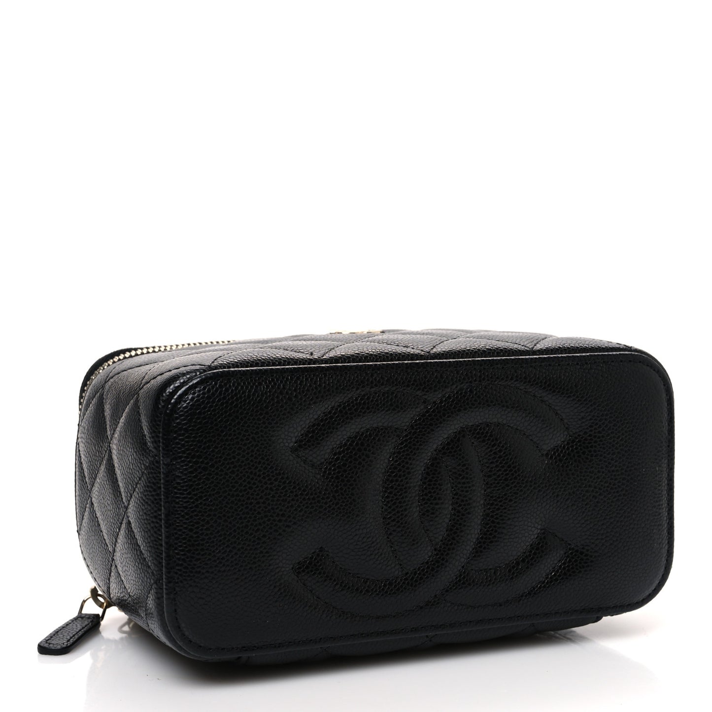 Caviar Quilted Small Vanity Case With Chain Black