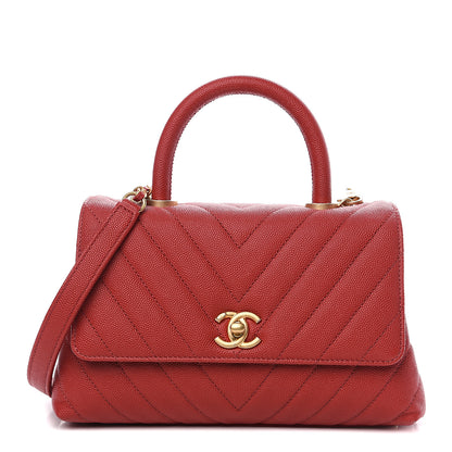 Chanel Caviar Chevron Quilted Mini Coco Handle Flap Red 1 of 9