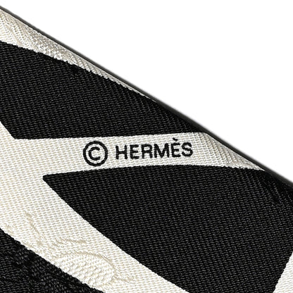 Hermes Silk Calfskin Bouquet Final Fringed Twilly Creme Black 4 of 4