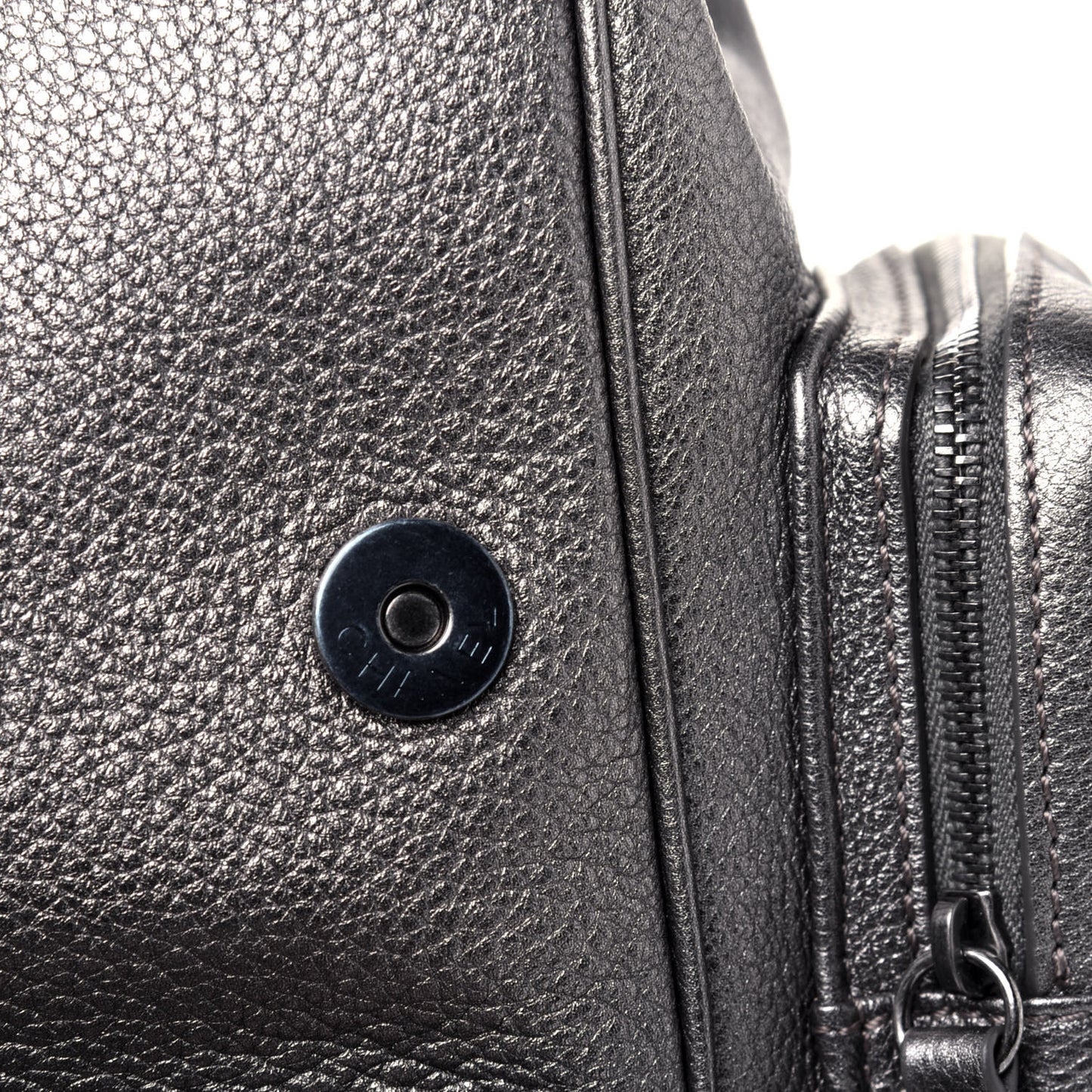 Metallic Grained Calfskin Quilted Large Casual Rock Backpack Charcoal