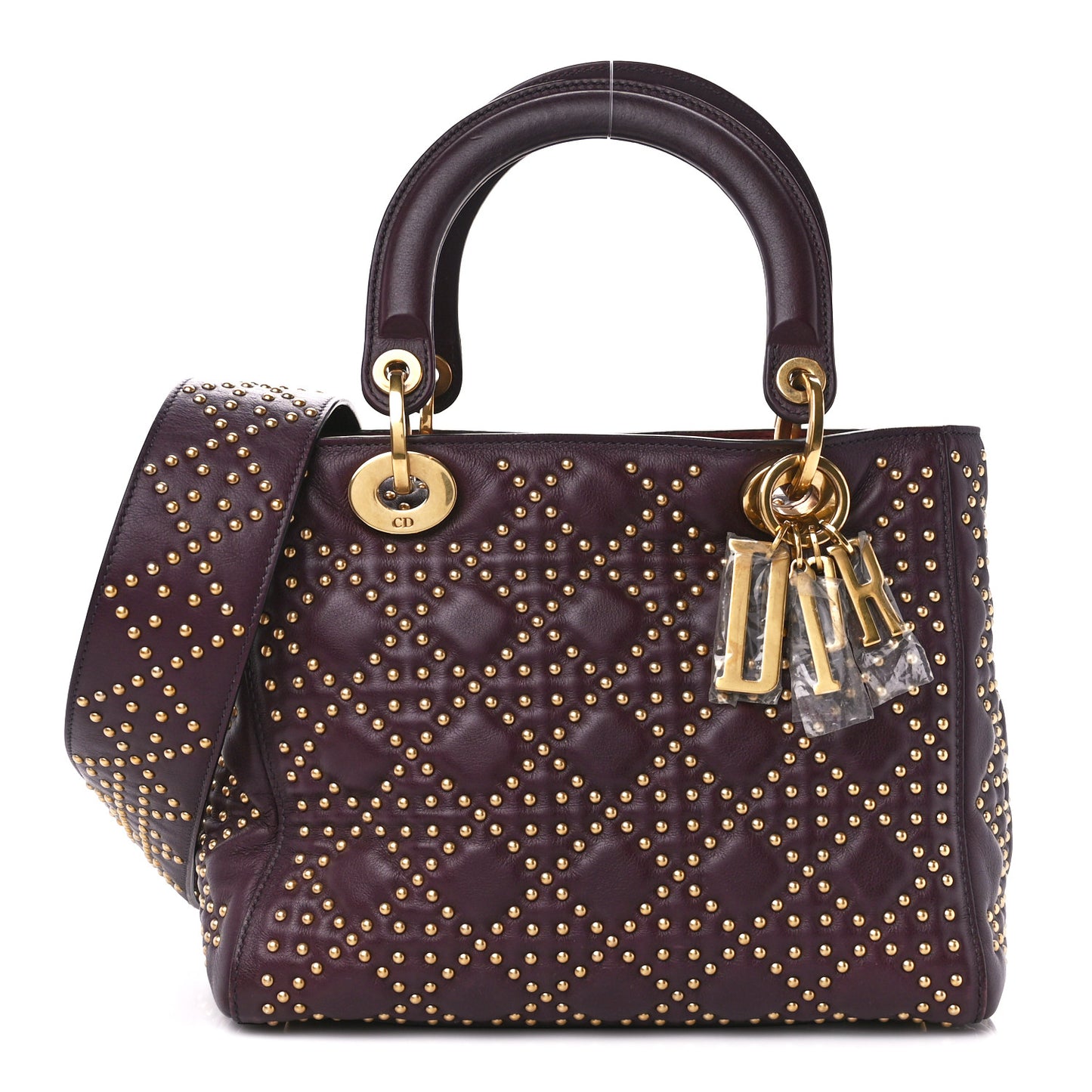 Calfskin Cannage Studded Medium Supple Lady Dior Deep Amaranth