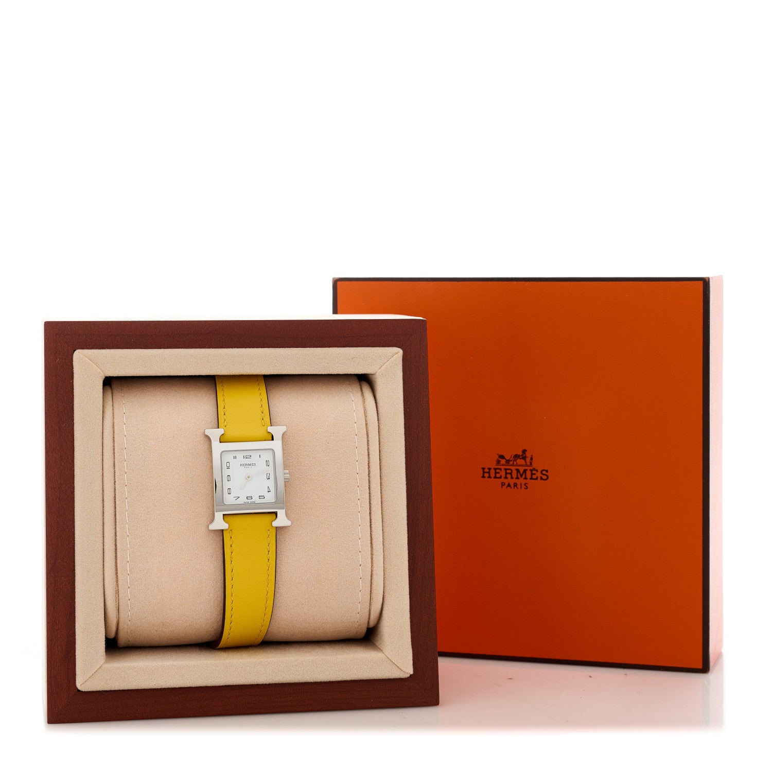 Hermes Stainless Steel Swift 21mm Heure H Hour Quartz Watch Jaune 5 of 5