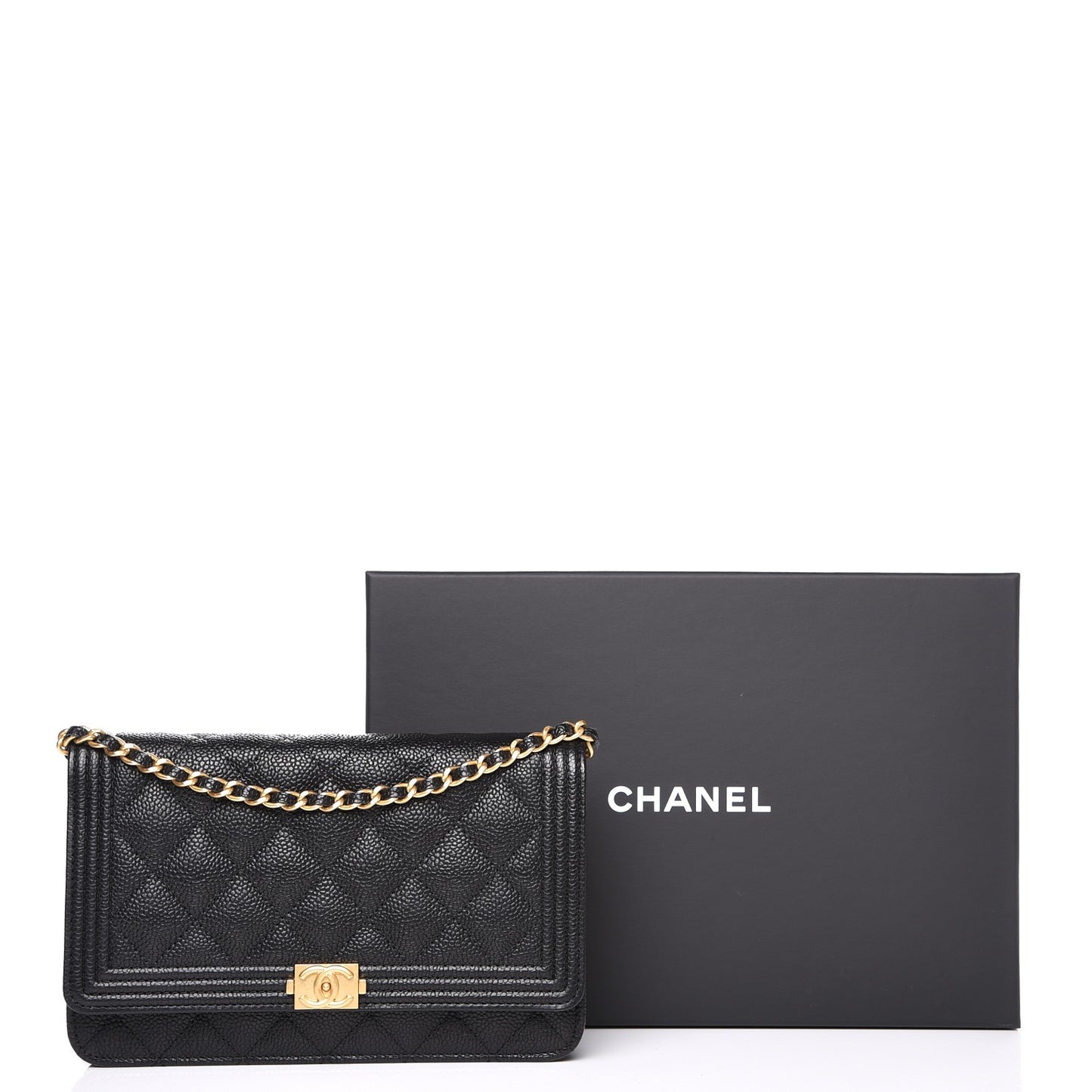 Caviar Quilted Boy Wallet On Chain WOC Black