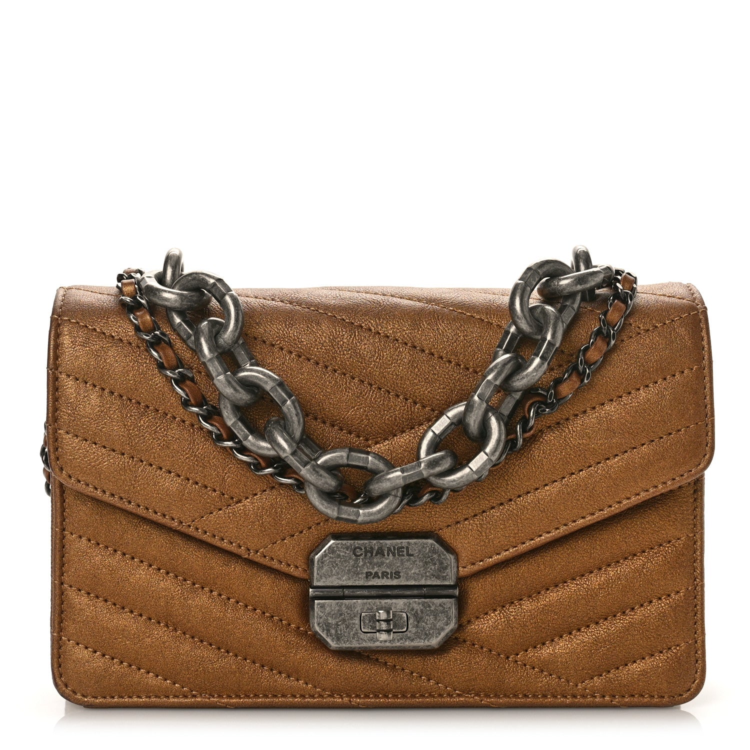 Chanel Metallic Calfskin Chevron Quilted Small Gabrielle Flap Gold 1 of 12