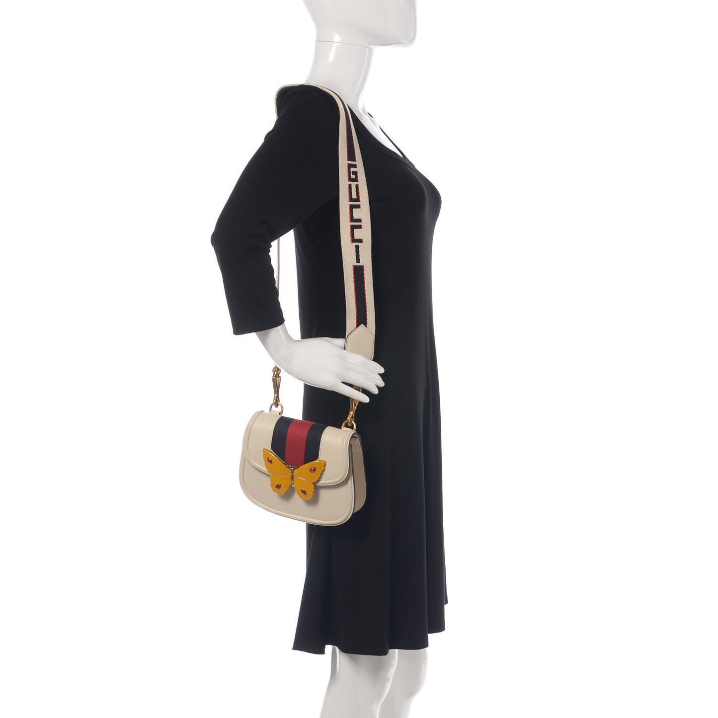 Calfskin Web Stripe Butterfly Small Totem Shoulder Bag White