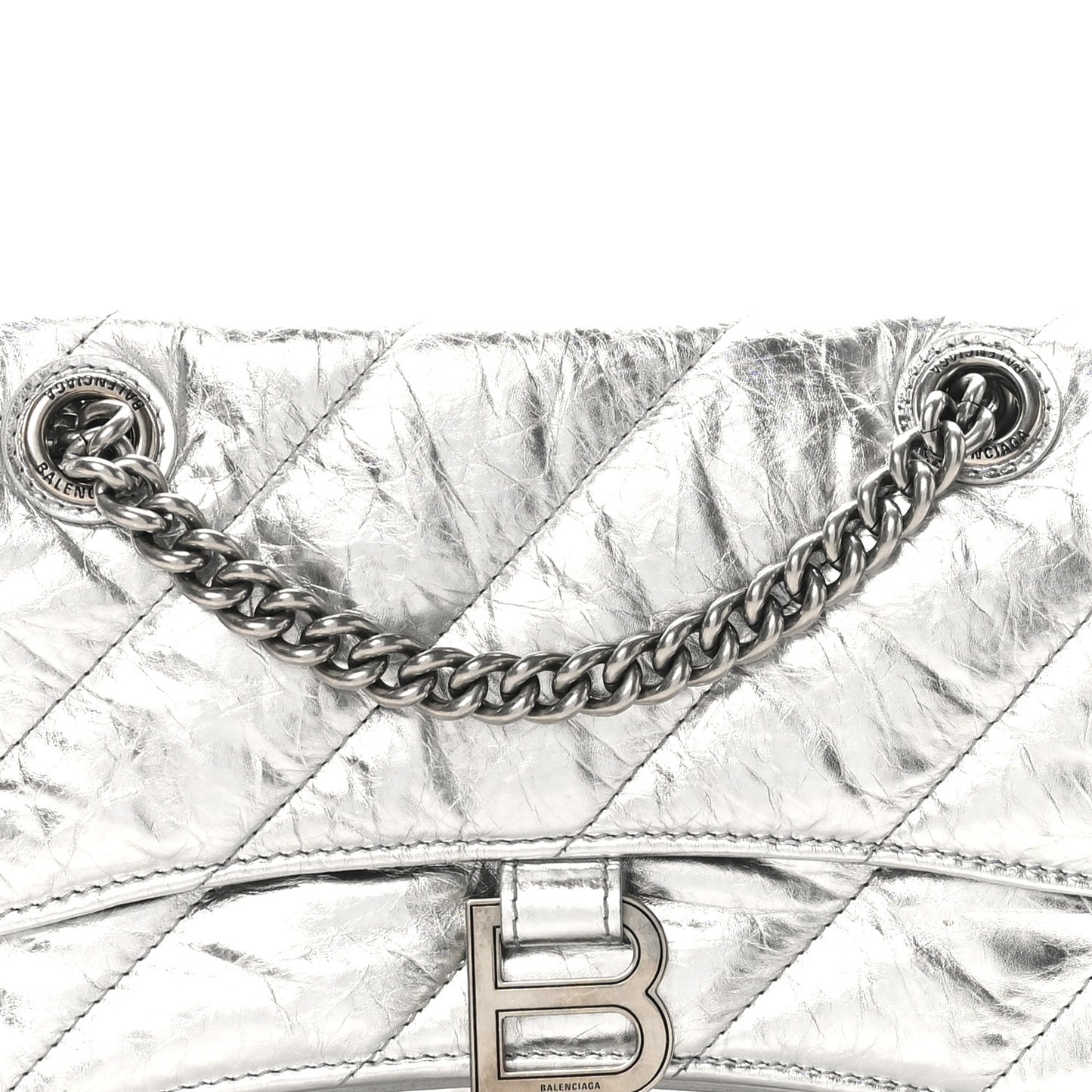 Crushed Calfskin Quilted Small Crush Chain Bag Silver