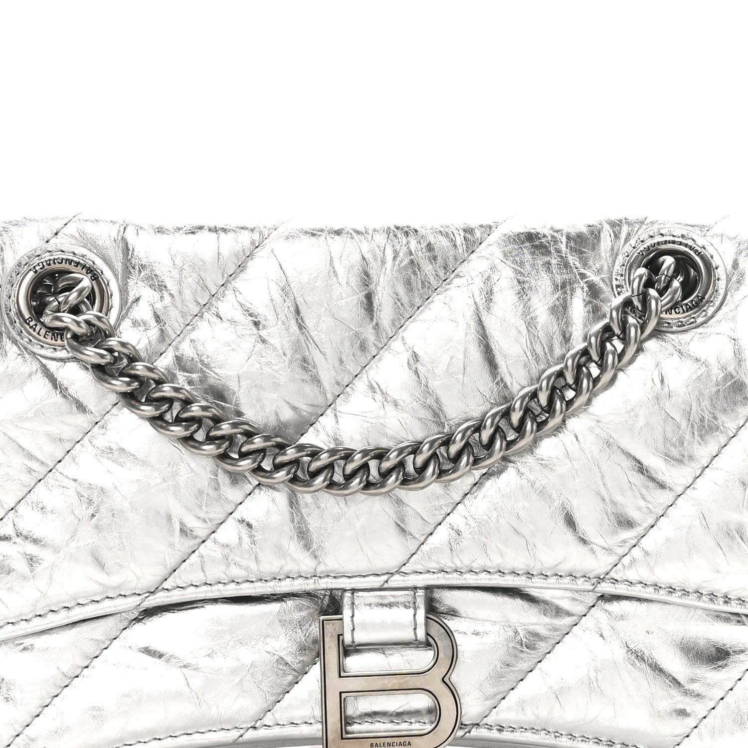 Balenciaga Crushed Calfskin Quilted Small Crush Chain Bag Silver 8 of 10
