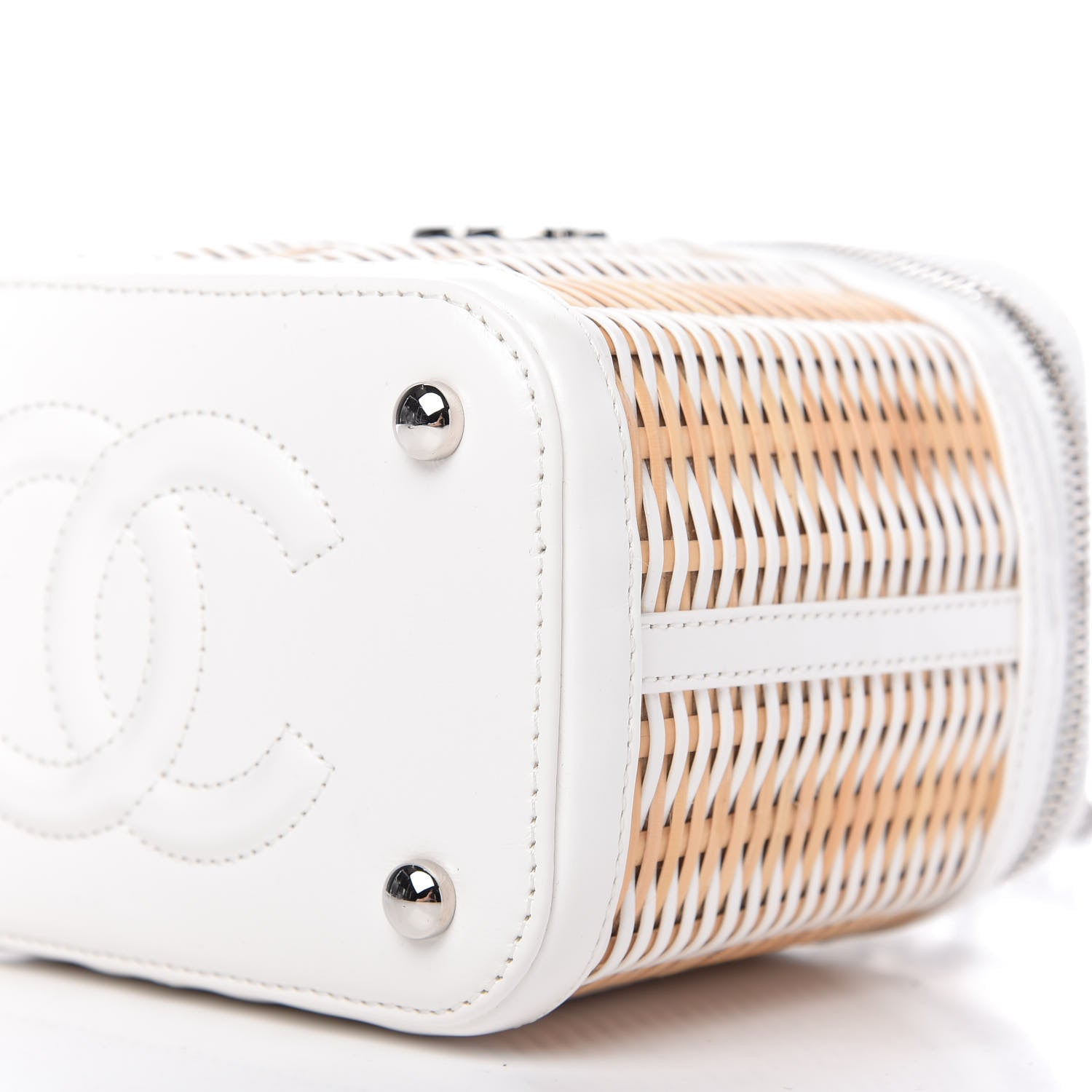 Chanel Calfskin Raffia Small Vanity Case Bag White Beige 7 of 9