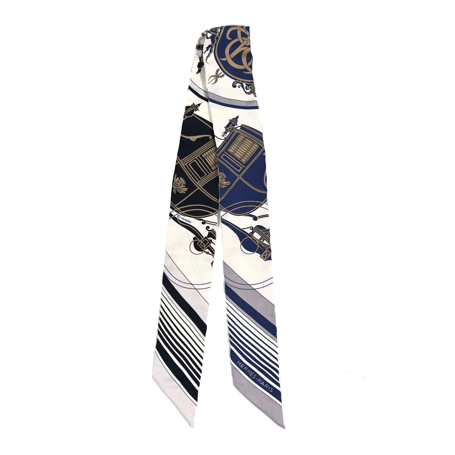 Hermes Silk Ex-Libris Twilly White Marine Gris 2 of 4