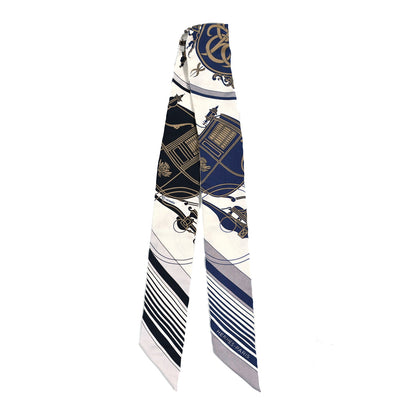 Hermes Silk Ex-Libris Twilly White Marine Gris 2 of 4