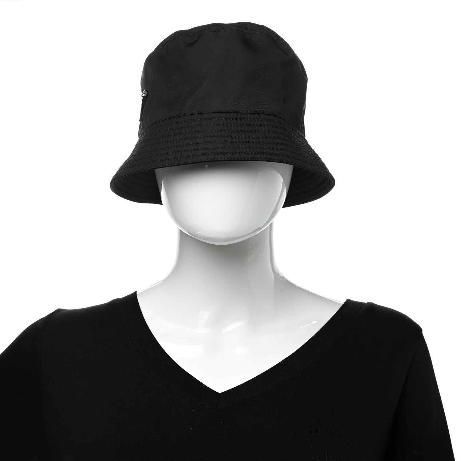 Prada Re-Nylon Metal Triangle Logo Womens Bucket Hat M Black 2 of 9