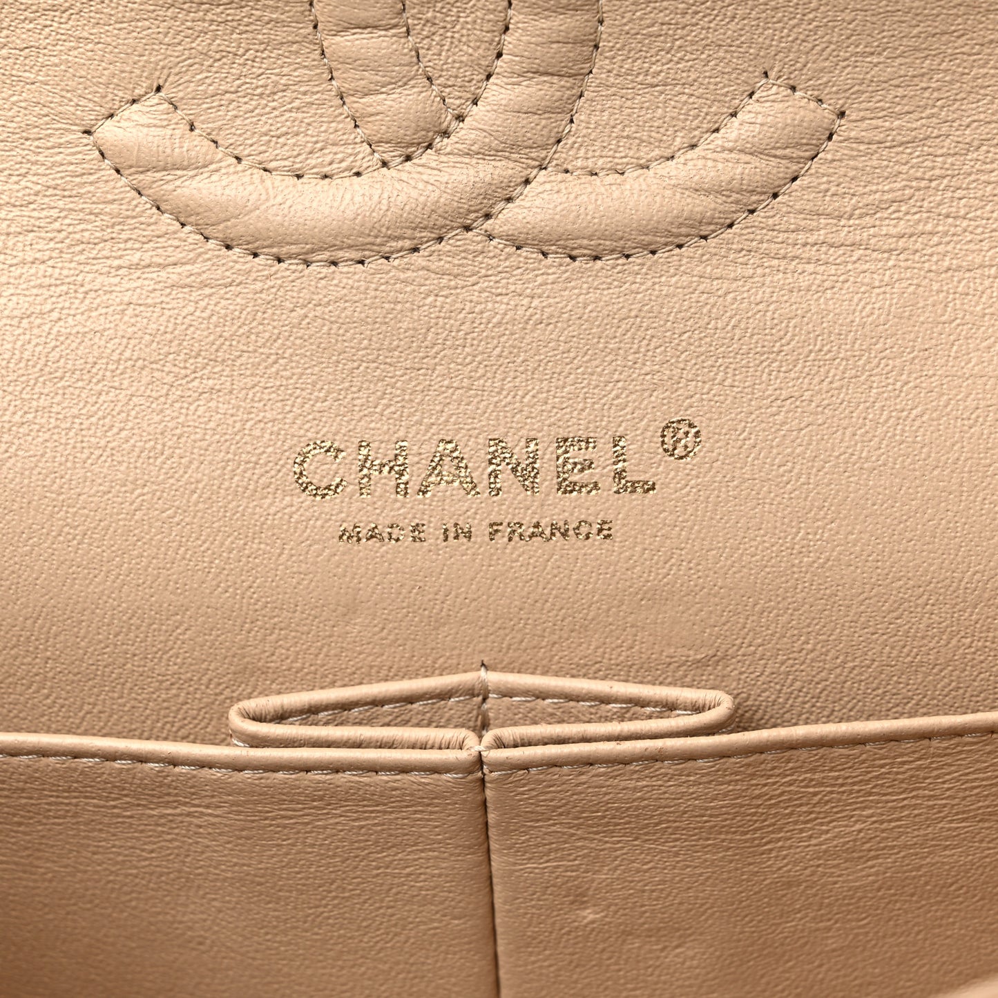 Caviar Quilted Medium Double Flap Beige