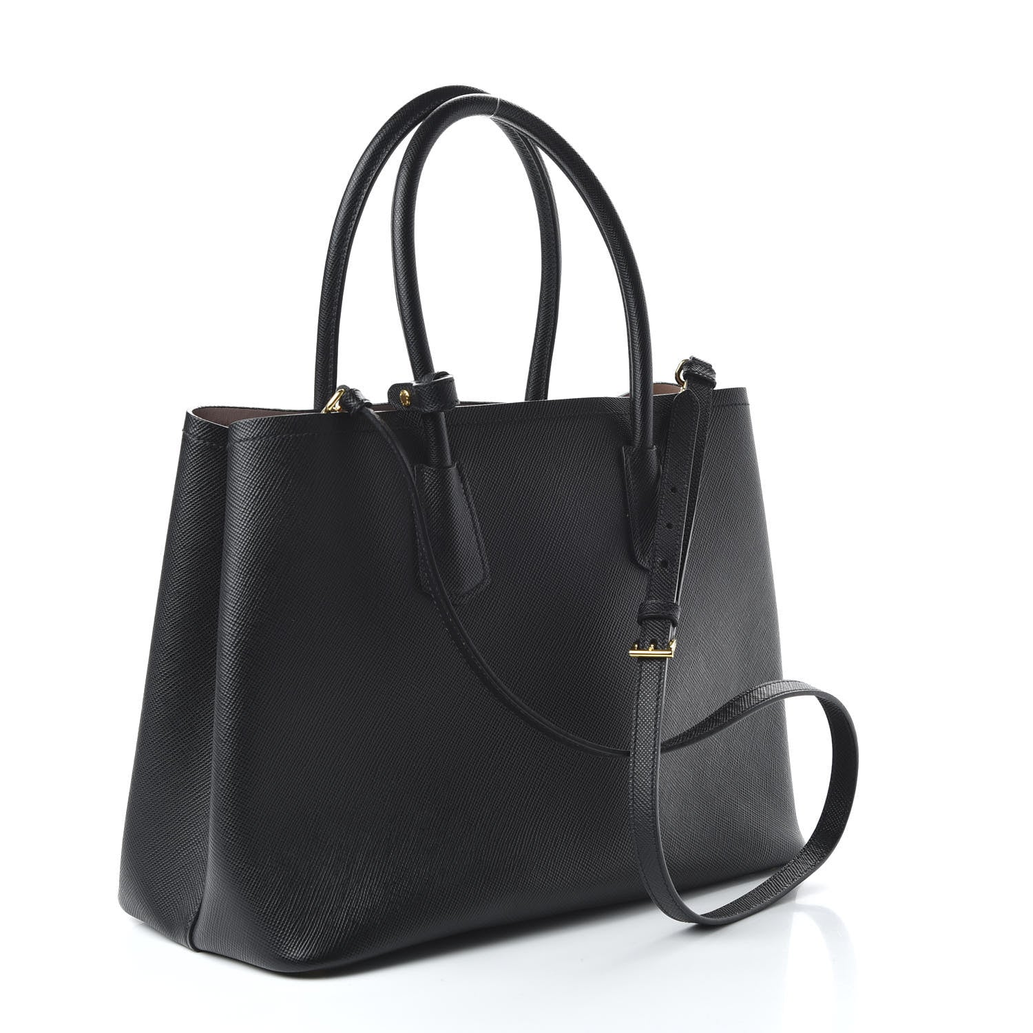 Prada Saffiano Cuir Large Double Bag Black Mughetto 3 of 9