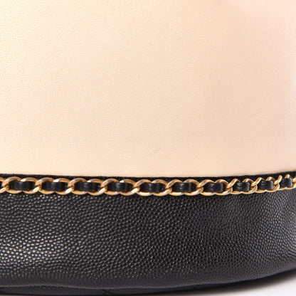 Chanel Lambskin Caviar Lovely Chains Drawstring Bag Beige Black 10 of 16