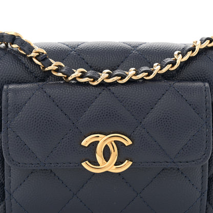 Chanel Caviar Quilted Pocket Twins Clutch With Chain Navy Blue 8 of 11