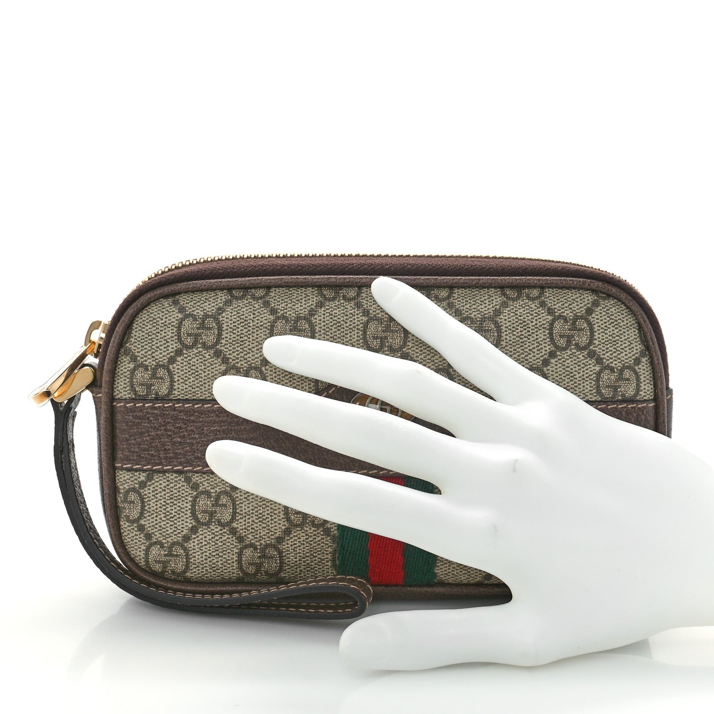GG Supreme Monogram Ophidia Phone Case Wristlet Brown