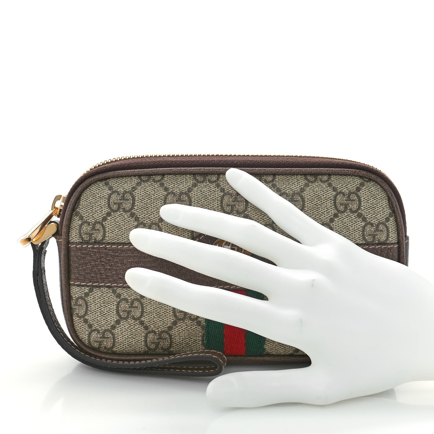 Gucci GG Supreme Monogram Ophidia Phone Case Wristlet Brown 2 of 9