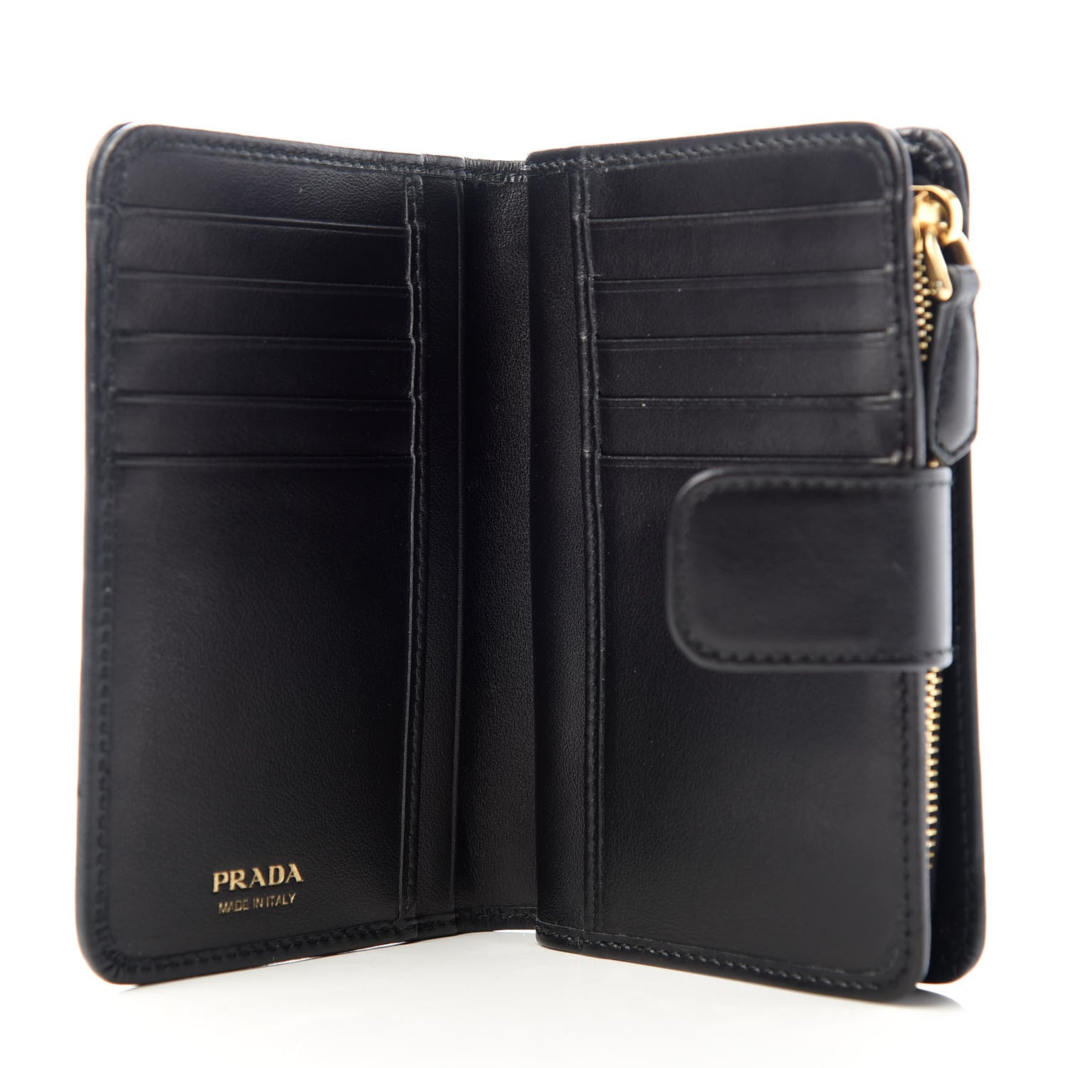 Prada Soft Calfskin Studded Compact Wallet Black 5 of 7