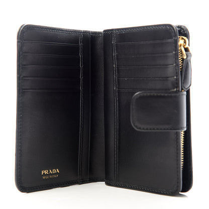 Prada Soft Calfskin Studded Compact Wallet Black 5 of 7