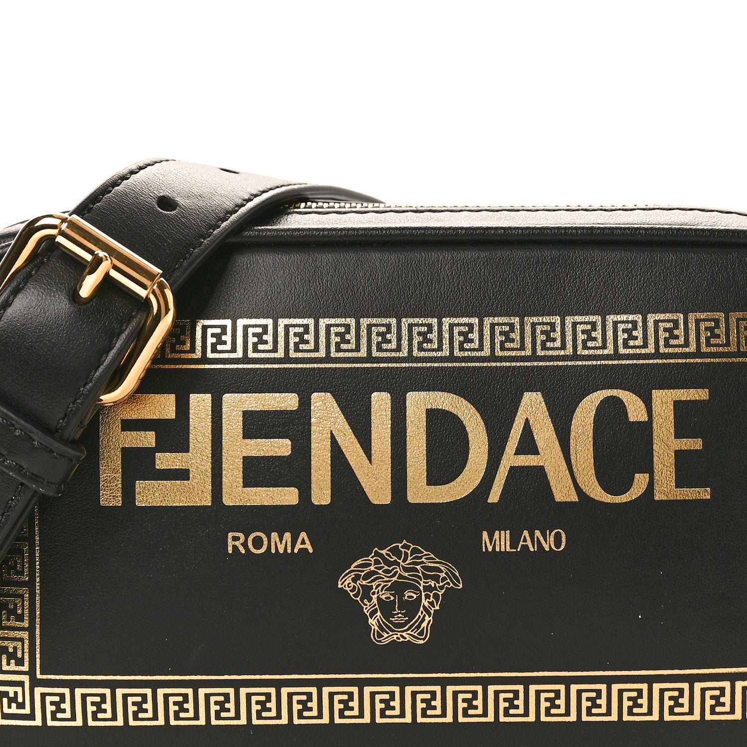 Fendi X VERSACE Vitello Cover Fendace Medusa Small Camera Case Black Gold 7 of 9