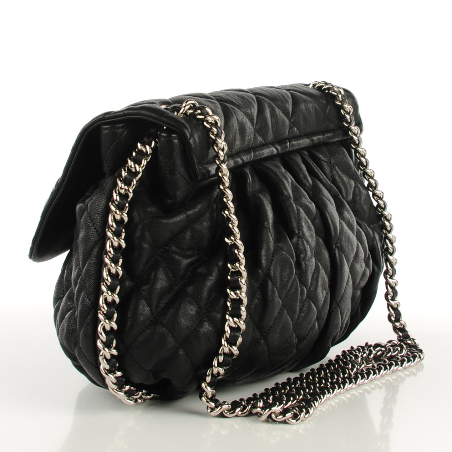 Washed Lambskin Quilted Large Chain Around Messenger Black