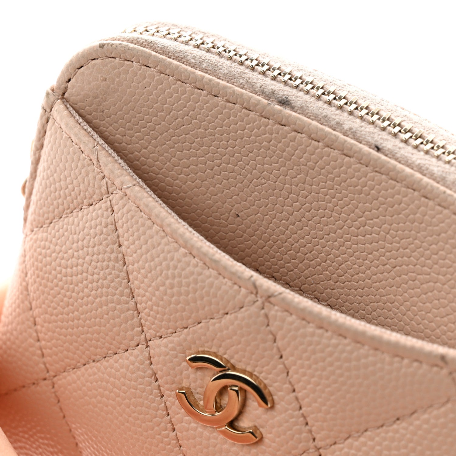 Chanel Caviar Quilted Zip Card Holder Wallet Light Beige 11 of 12