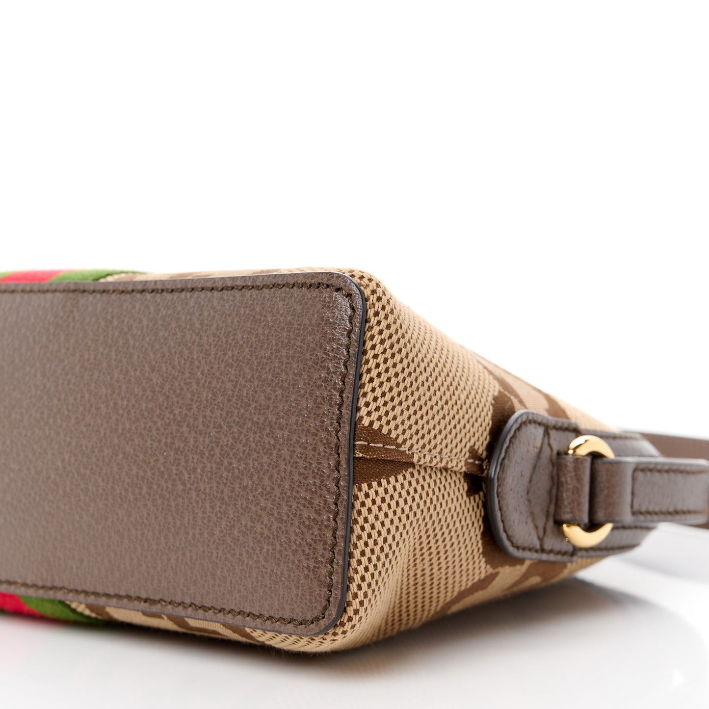 Monogram Jumbo GG Textured Dollar Calfskin Web Small Ophidia Dome Shoulder Bag Camel Ebony New Acero