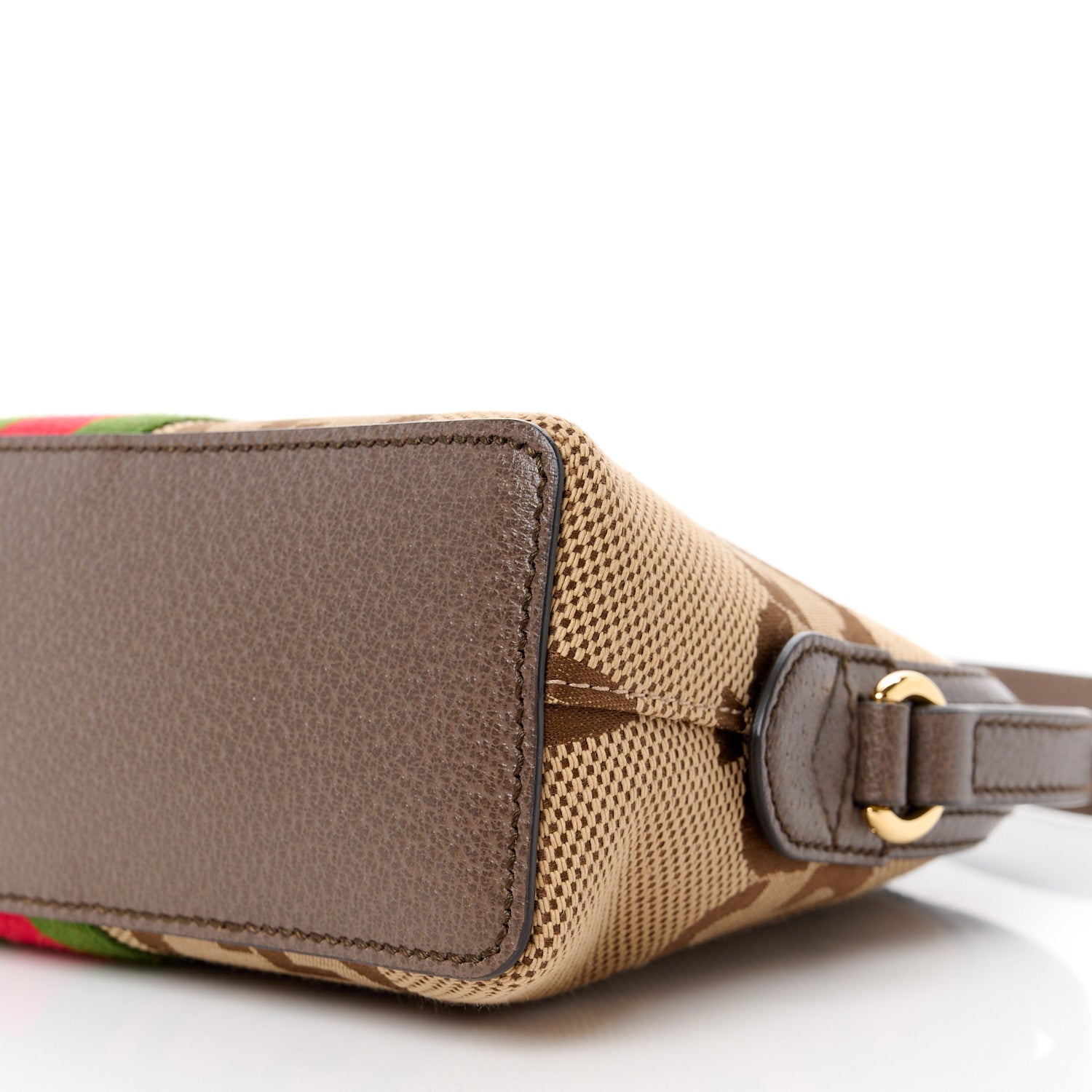 Gucci Monogram Jumbo GG Textured Dollar Calfskin Web Small Ophidia Dome Shoulder Bag Camel Ebony New Acero 11 of 11