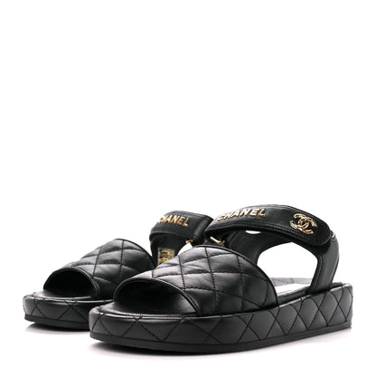 Chanel Lambskin Quilted Dad Sandals 36 Black 3 of 8