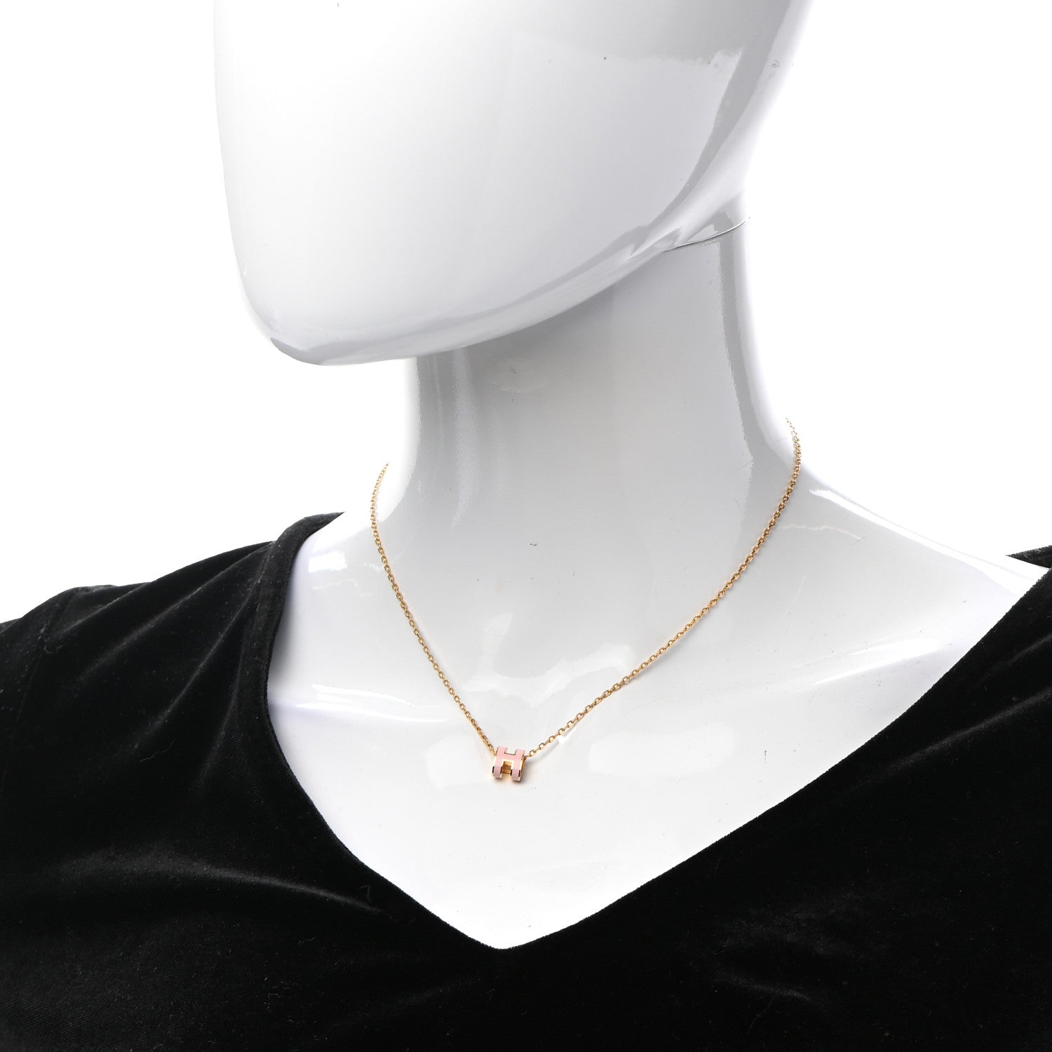 Hermes Lacquered Gold Mini Pop H Pendant Necklace Rose Dragee 2 of 7