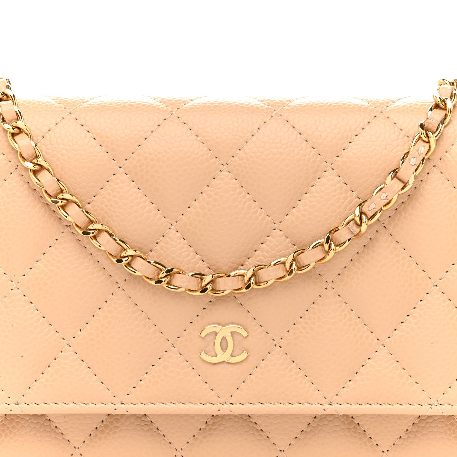 Chanel Caviar Quilted Wallet on Chain WOC Beige 9 of 11