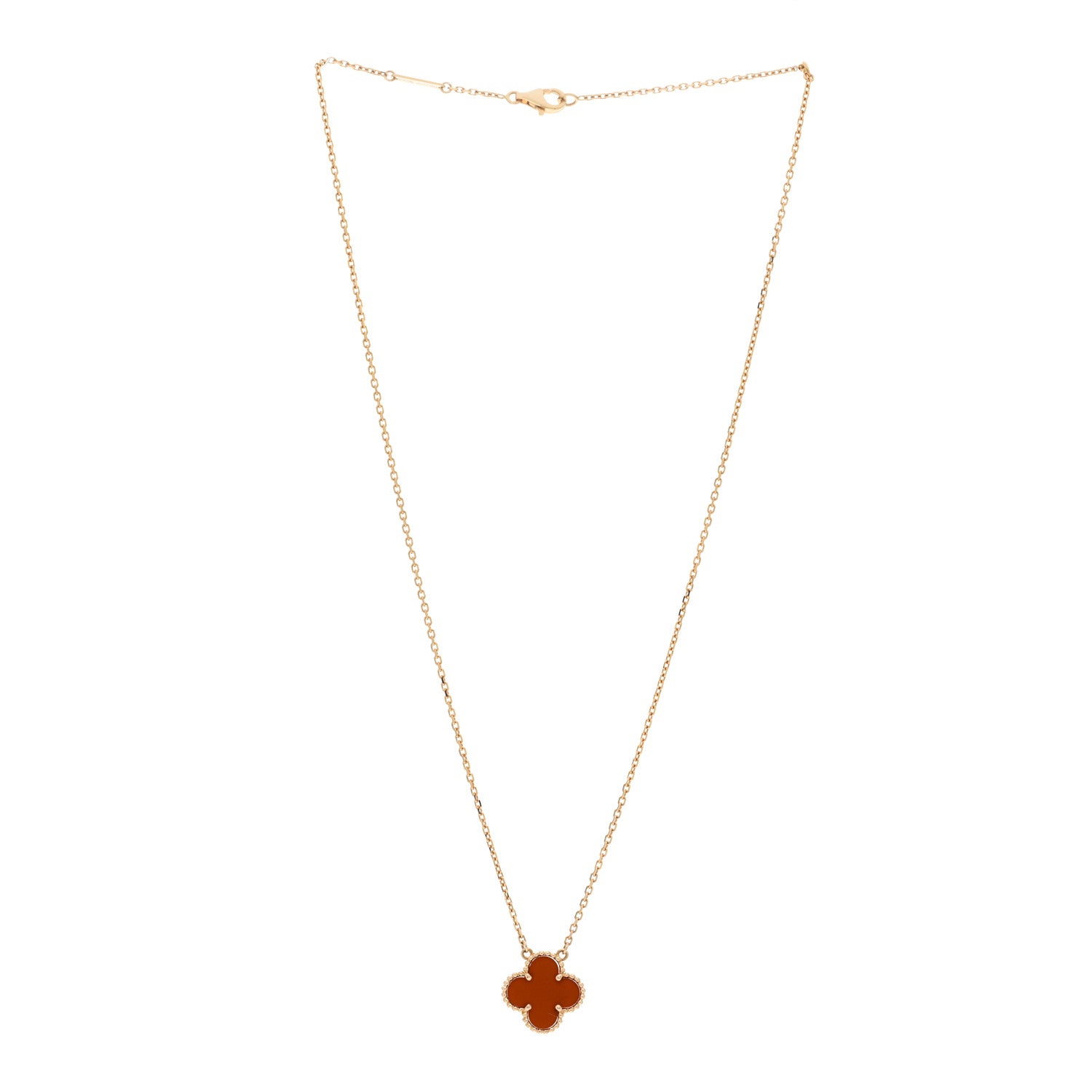Van Cleef & Arpels 18K Yellow Gold Carnelian Vintage Alhambra Pendant Necklace 3 of 5