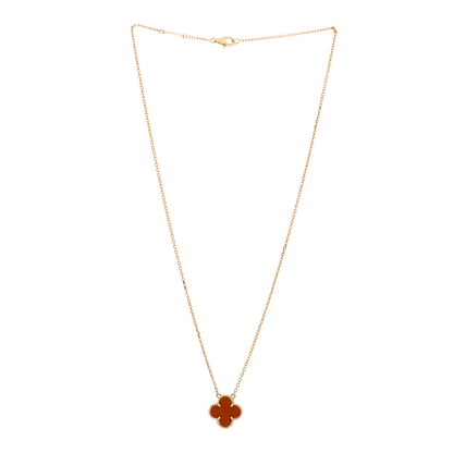Van Cleef & Arpels 18K Yellow Gold Carnelian Vintage Alhambra Pendant Necklace 3 of 5