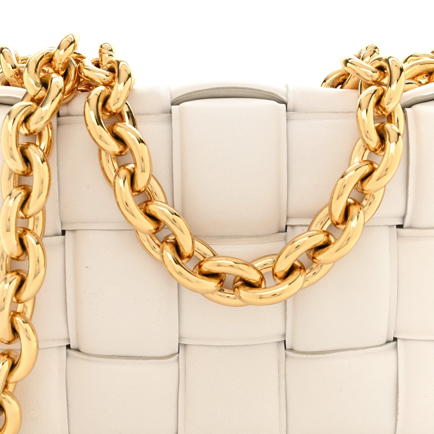 Lambskin Maxi Intreccio Padded Chain Cassette Crossbody Bag White