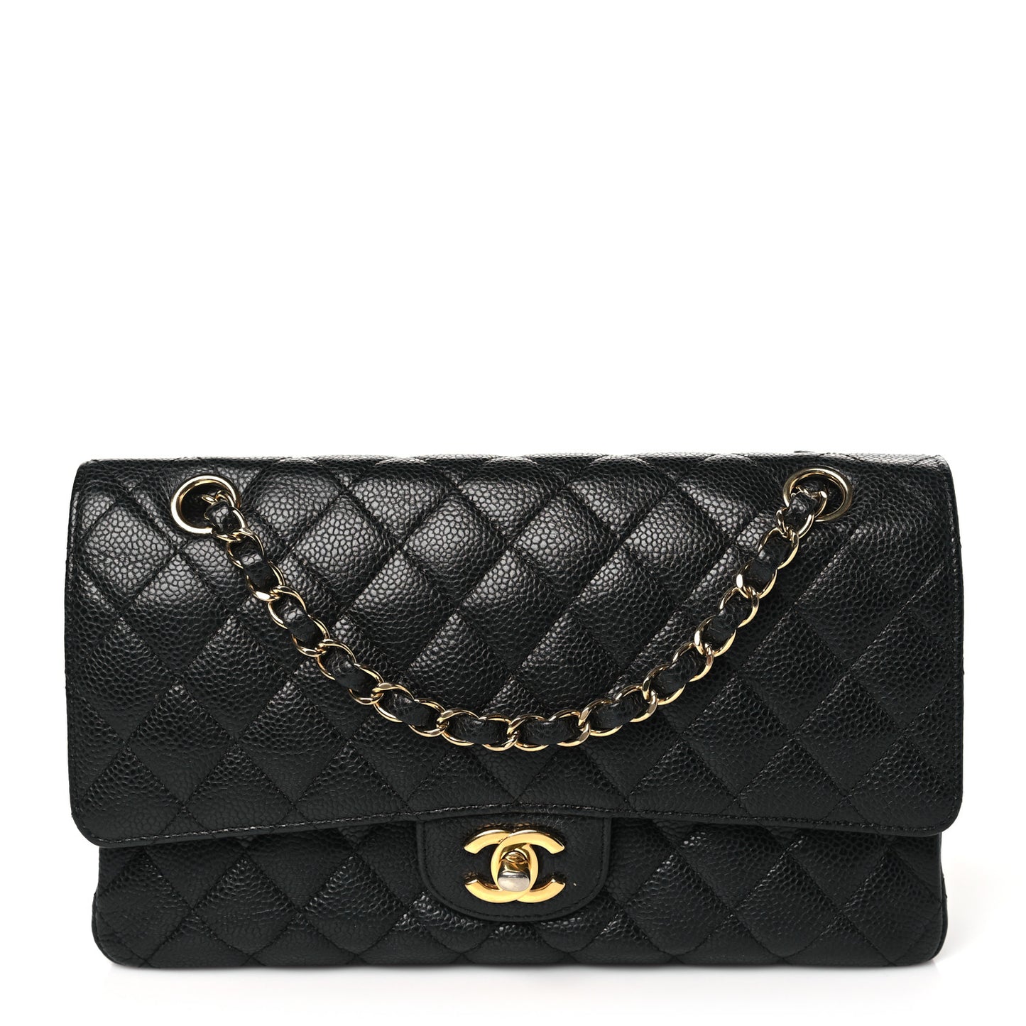 Caviar Quilted Medium Double Flap Black