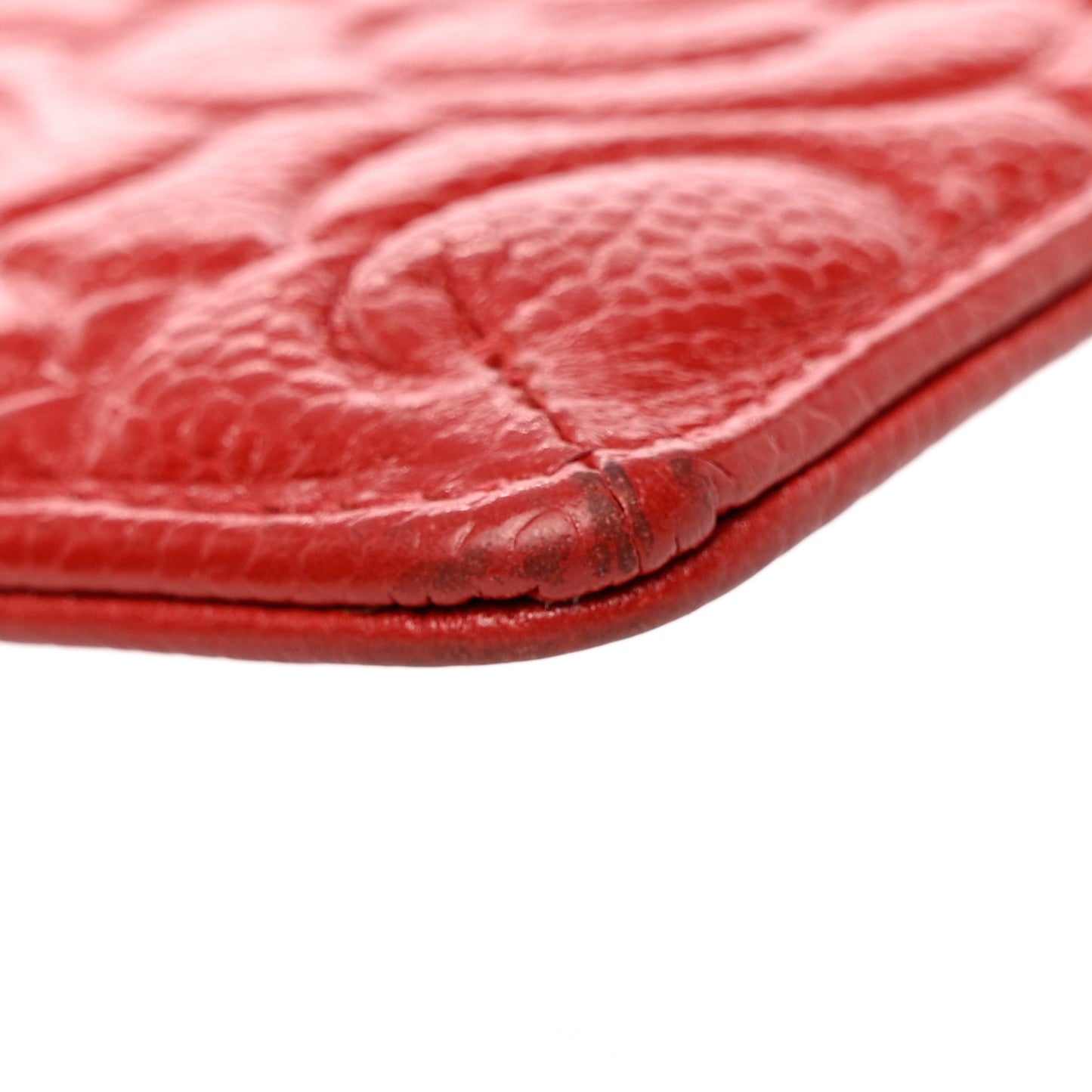 Caviar Camellia Embossed Classic Flat Wallet Pouch Red