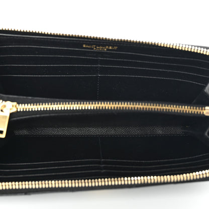 Saint Laurent Grain De Poudre Matelasse Chevron Monogram Zip Around Wallet Black 5 of 7