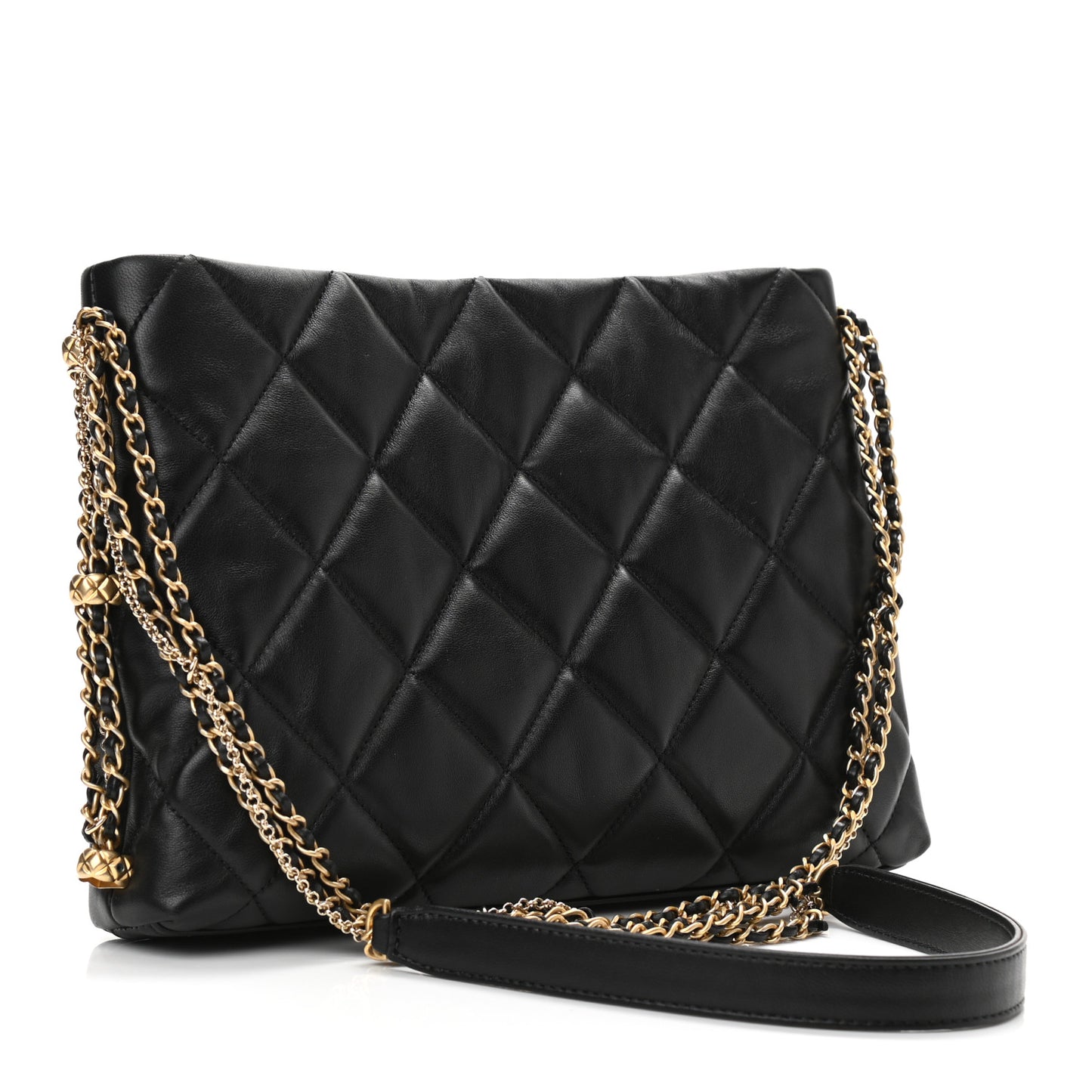 Lambskin Quilted Crush on Chains Hobo Black