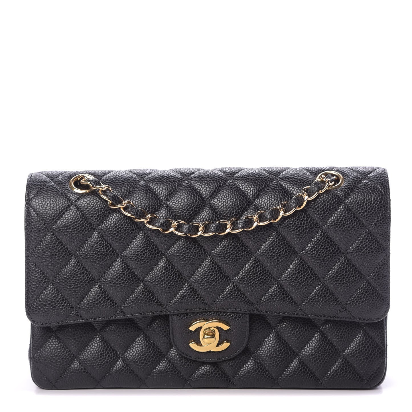 Caviar Quilted Medium Double Flap Black