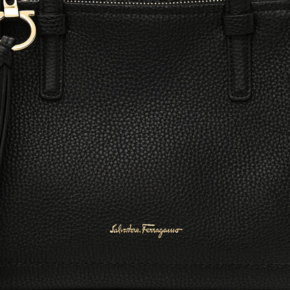 Salvatore Ferragamo Hammered Calfskin Double Handle Small Amy Tote Black 8 of 11