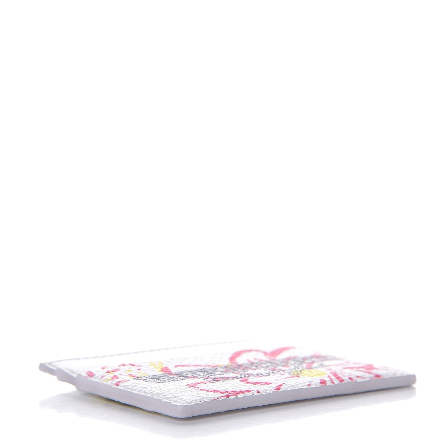 Grainy Calfskin Doodle Spring Card Case White
