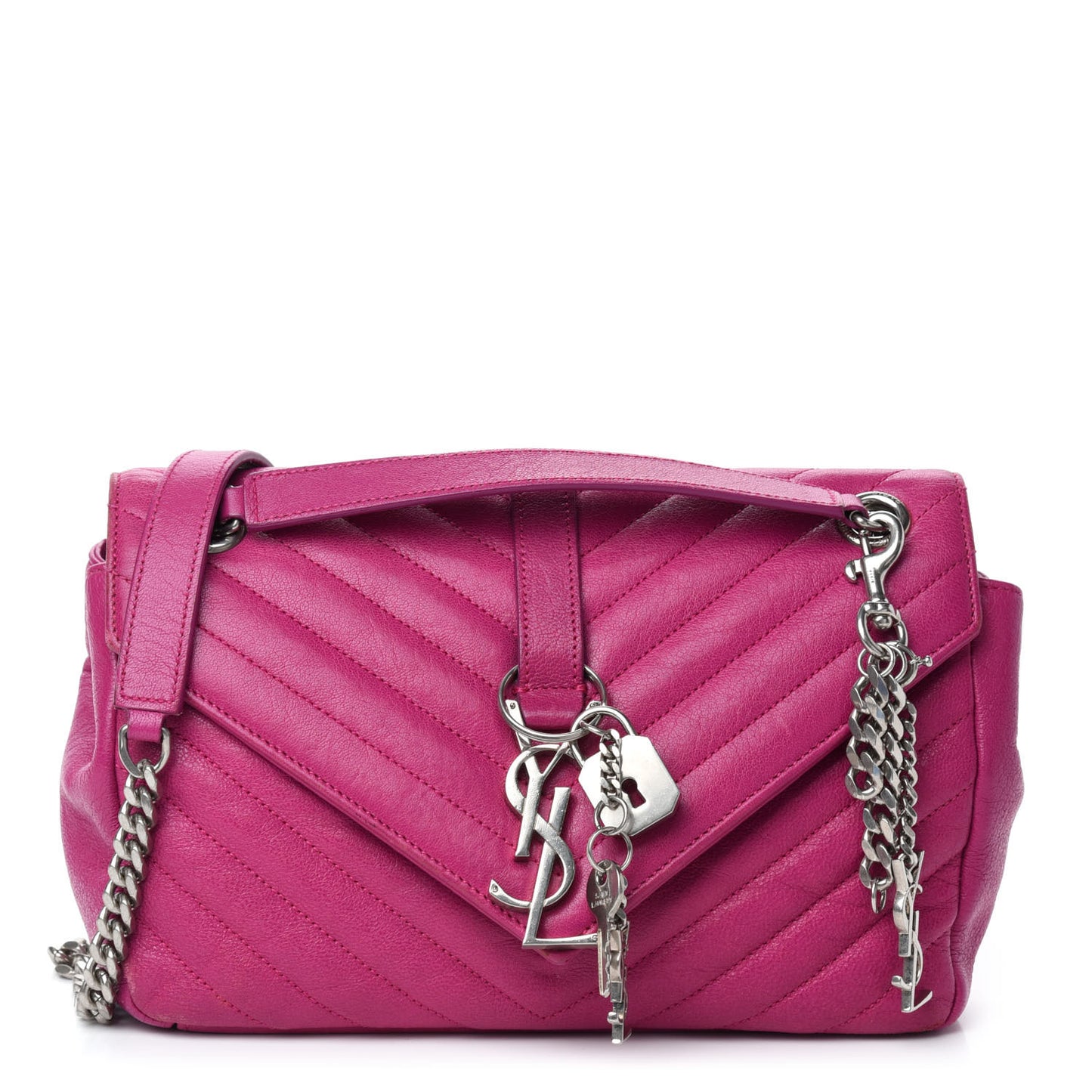 Sheepskin Matelasse Medium Monogram College Punk Chain Satchel Electric Fuxia