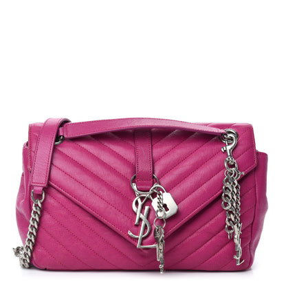 Saint Laurent Sheepskin Matelasse Medium Monogram College Punk Chain Satchel Electric Fuxia 1 of 11