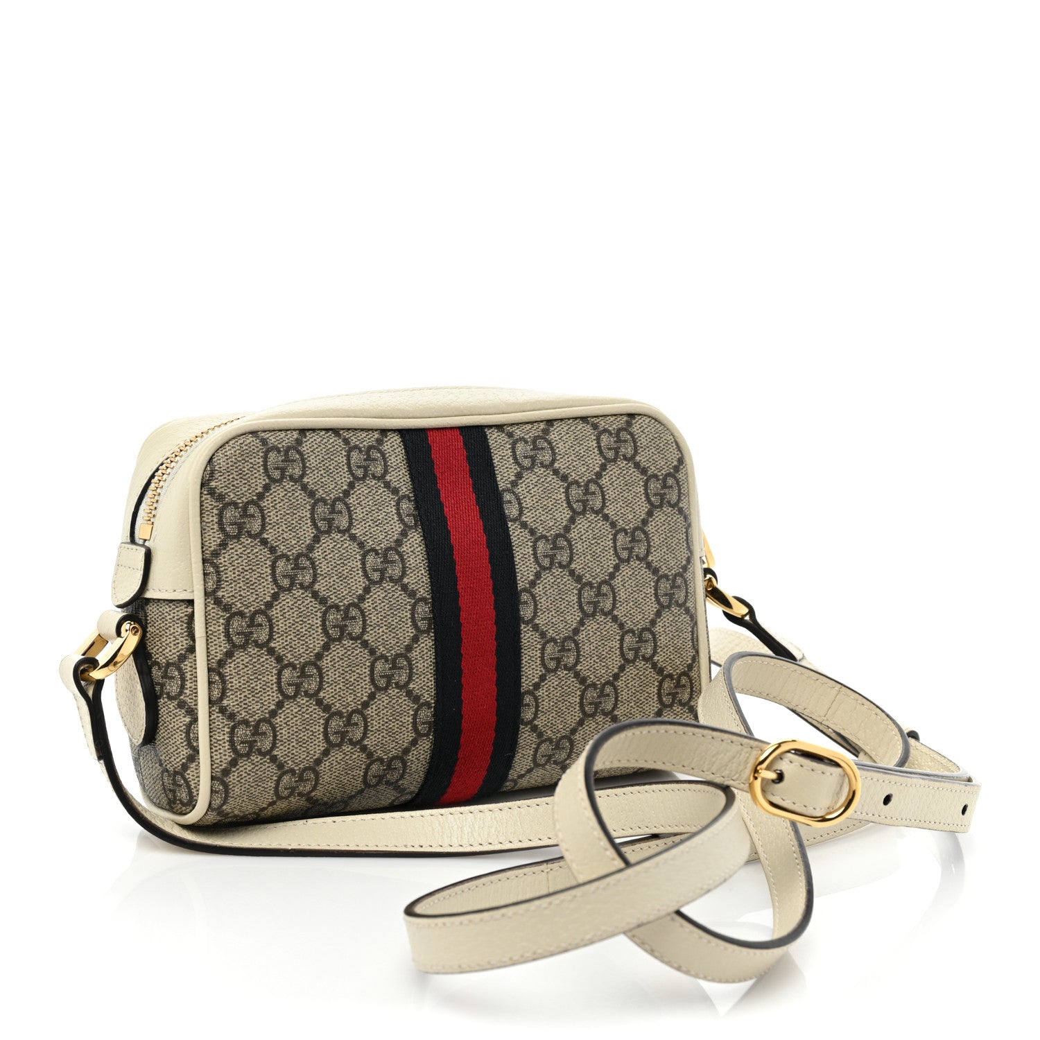 Gucci GG Supreme Monogram Textured Calfskin Web Mini Ophidia Shoulder Bag Beige Ebony Mystic White 3 of 11