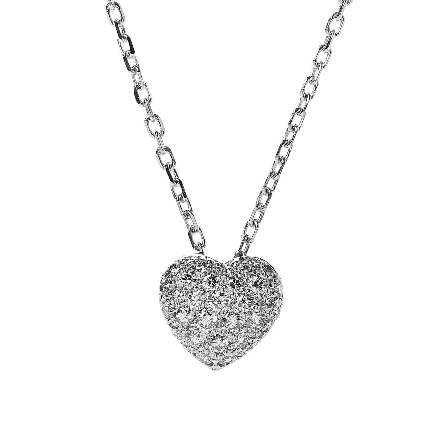 18K White Gold Diamond Medium Heart Paved Pendant Necklace