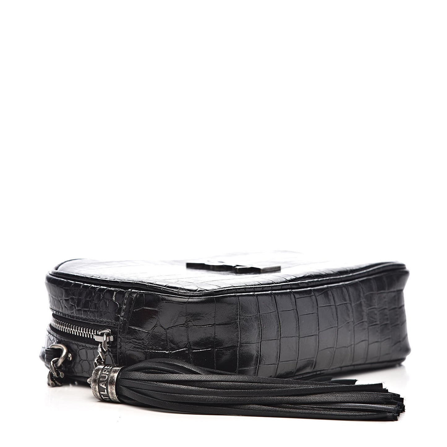 Calfskin Crocodile Embossed Monogram Mini Lou Camera Bag Black