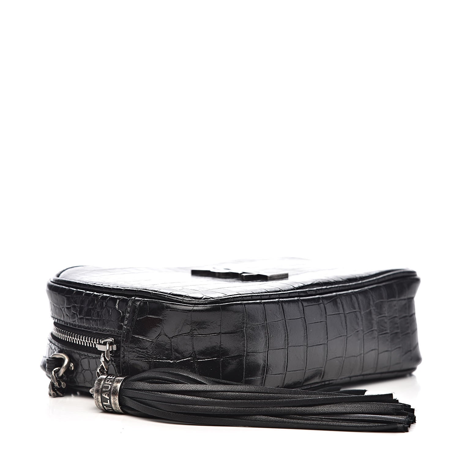 Saint Laurent Calfskin Crocodile Embossed Monogram Mini Lou Camera Bag Black 4 of 10