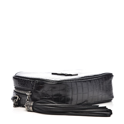 Saint Laurent Calfskin Crocodile Embossed Monogram Mini Lou Camera Bag Black 4 of 10