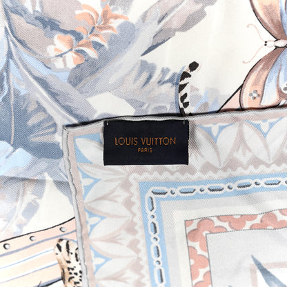 Louis Vuitton Silk Voyage Extraordinaire Square Scarf Blue Grey 2 of 3